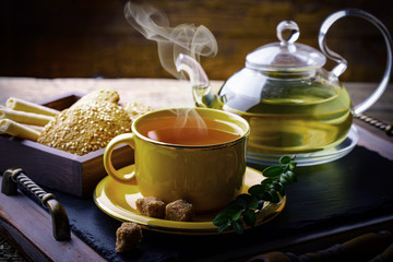 Tea on the old background