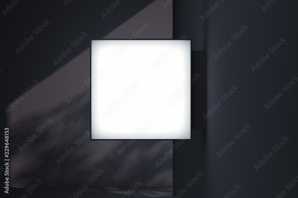 Wall mural blank square store signboard. empty shop lightbox on the wall. 3d rendering.