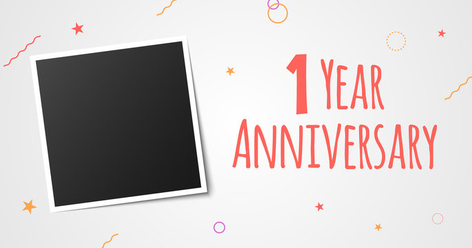 1 year anniversary photo frame card. 1 year anniversary vector elegant template design