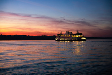 ferry boat at sunset 