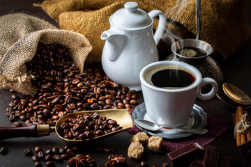 Black coffee on old background