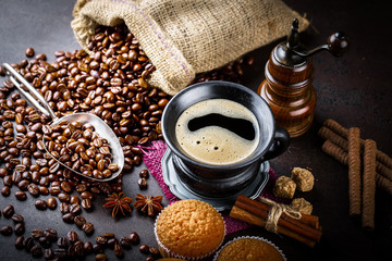 Black coffee on old background