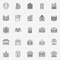 City Building line icon set with hospital , building and municipality house