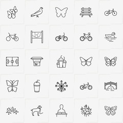 City Park line icon set with dove, swan  and stall