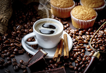 Black coffee on old background