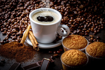 Black coffee on old background