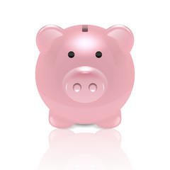 Vector Realistic 3d Pink Retro Piggy Bank Closeup Isolated on White Background. Design Template of Money Pig for Graphics, Banners. Money, Financial, Savings, New Year 2019 Concept. Front View