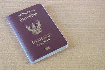 thailand passport on wood table