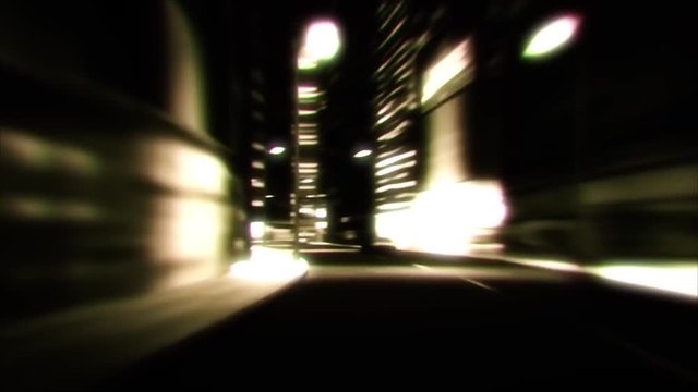 3D B&W City Night Lights VJ Loop Motion Graphic Background
