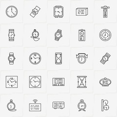 Clock line icon set with street clock , clock and watch