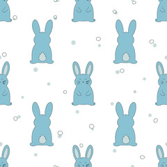 Seamless vector pattern with cute blue rabbits.