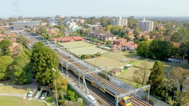 Sydney train passing drone footage