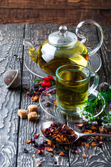 Tea in a cup on an old background