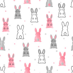 Cute bunny pattern. Seamless vector background with rabbits for kids design.