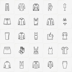 Clothes line icon set with lady shirt , skirt and sewing  needle