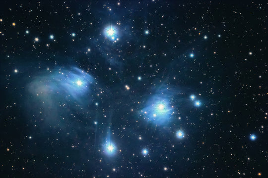 The Pleiades reflection nebula in the constellation of Taurus. Open star cluster.