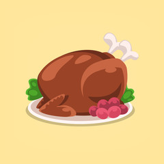 vector cartoon hand drawn doodle cute thanksgiving roasted turkey isolated illustration