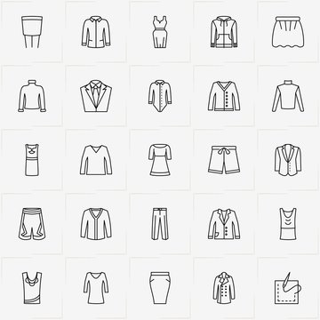 Clothes line icon set with trousers, skirt and blazer