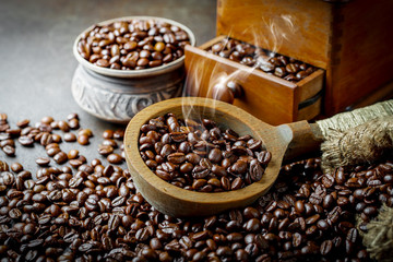 Coffee beans on the old background