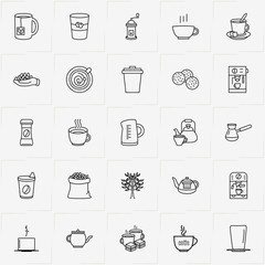 Coffee & Tea line icon set with turkish coffee, electric tea pot and tea party