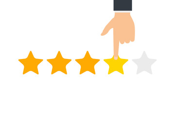 Hand and five stars customer rating. Business success five stars rating feedback ranking opinion