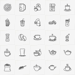Coffee & Tea line icon set with tea bag, coffee machine  and cookies