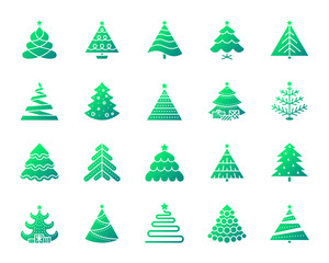 Christmas Tree simple gradient icons vector set