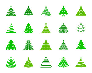 Christmas Tree color silhouette icons vector set