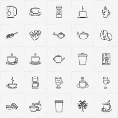 Coffee & Tea line icon set with cookies, cappuccino  and cup of coffee - 229658117
