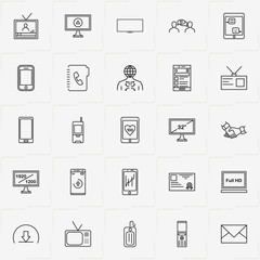 Communications line icon set with partnership , badge and mobile