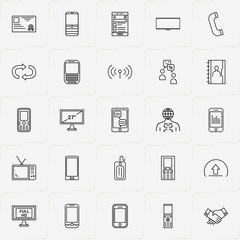 Communications line icon set with phone book , file send and network