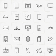 Communications line icon set with television, phone and badge