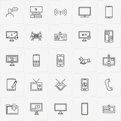 Communications line icon set with billboard, phone and mobile chatting