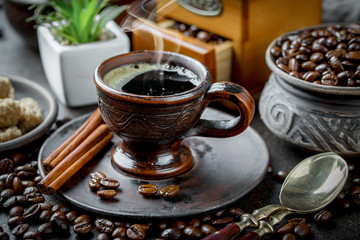 Black coffee on old background