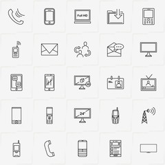 Communications line icon set with smart phone, mobile chatting and electronic mail