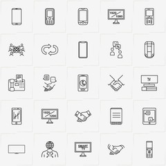 Communications line icon set with smart phone, network and file transfer