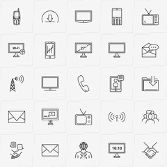 Communications line icon set with mobile , billboard and mobile phone