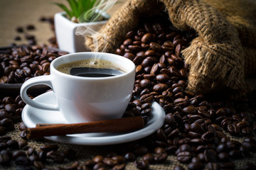 Black coffee on old background