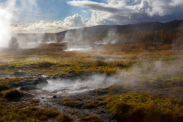 Hot Springs at Haukadalur Valley in Iceland