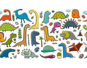 Funny dinosaurs, childish style. Seamless pattern for your design