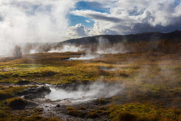 Hot Springs at Haukadalur Valley in Iceland