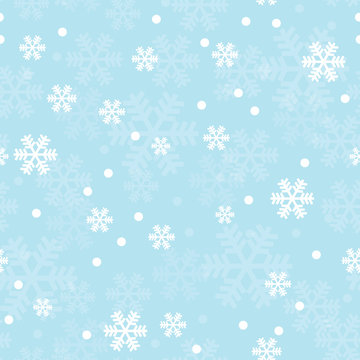 Blue Christmas snowflakes seamless pattern. Great for winter holidays wallpaper, backgrounds, invitations, packaging design projects. Surface pattern design.