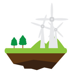 Geometric wind turbines. Clean energy conceptual image. Vector illustration design