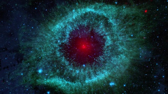 The Helix Nebula is a planetary nebula and was formed from the end of star's evolution. Comets kick up dust in Helix Nebula.
