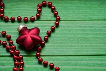 Obraz premium Christmas Decoration Over Wooden Background. Decorations over Wood. Vintage