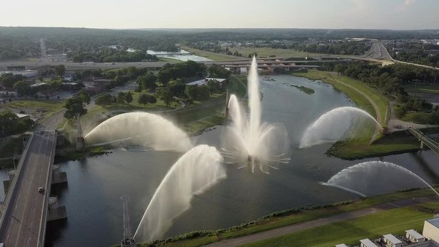 River Fountains going off before the sun sets.