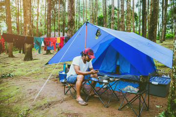 travel relax in the holiday. camping on the Mountain. at national park Doi inthanon Chiangmai. in...