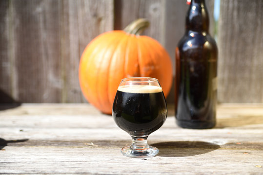 Home Brewed pumpkin ale beer in frosty glass