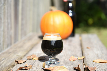 Home Brewed pumpkin ale beer in frosty glass