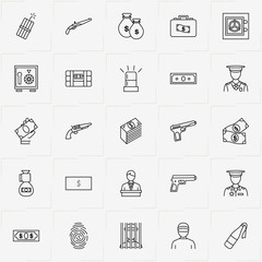Criminal line icon set with finger print , money and safe